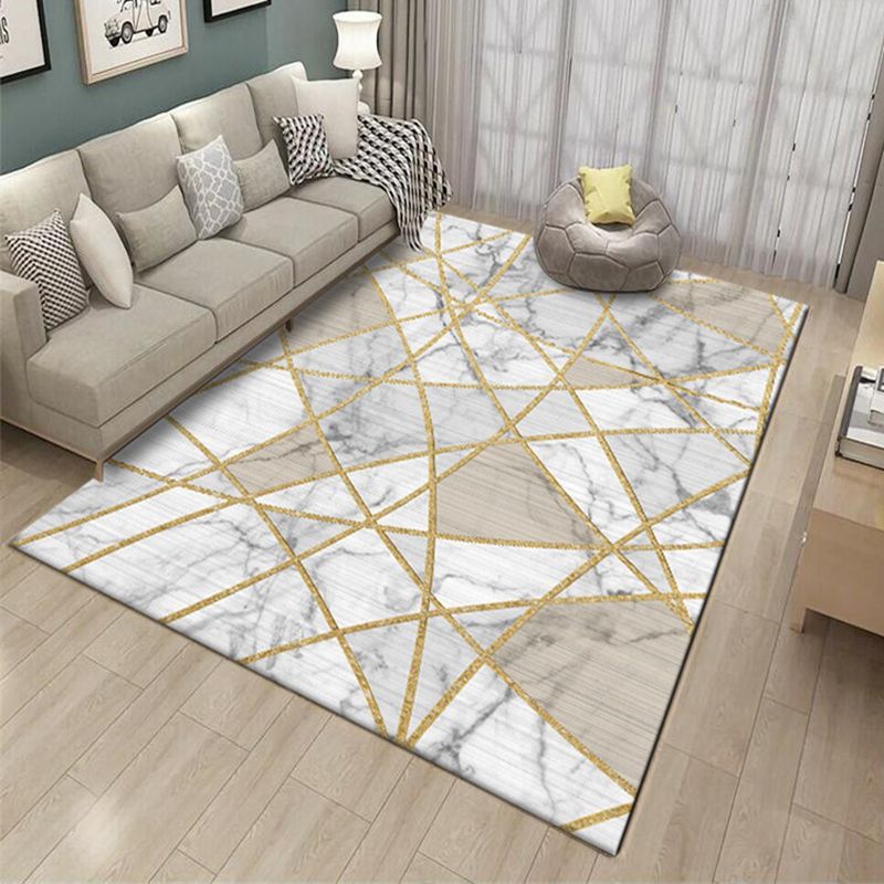Aesthetics Multi Color Modern Rug Polypropylene Marble with Gold Lines Print Rug Machine Wash Pet Friendly Anti-Slip Rug for Home