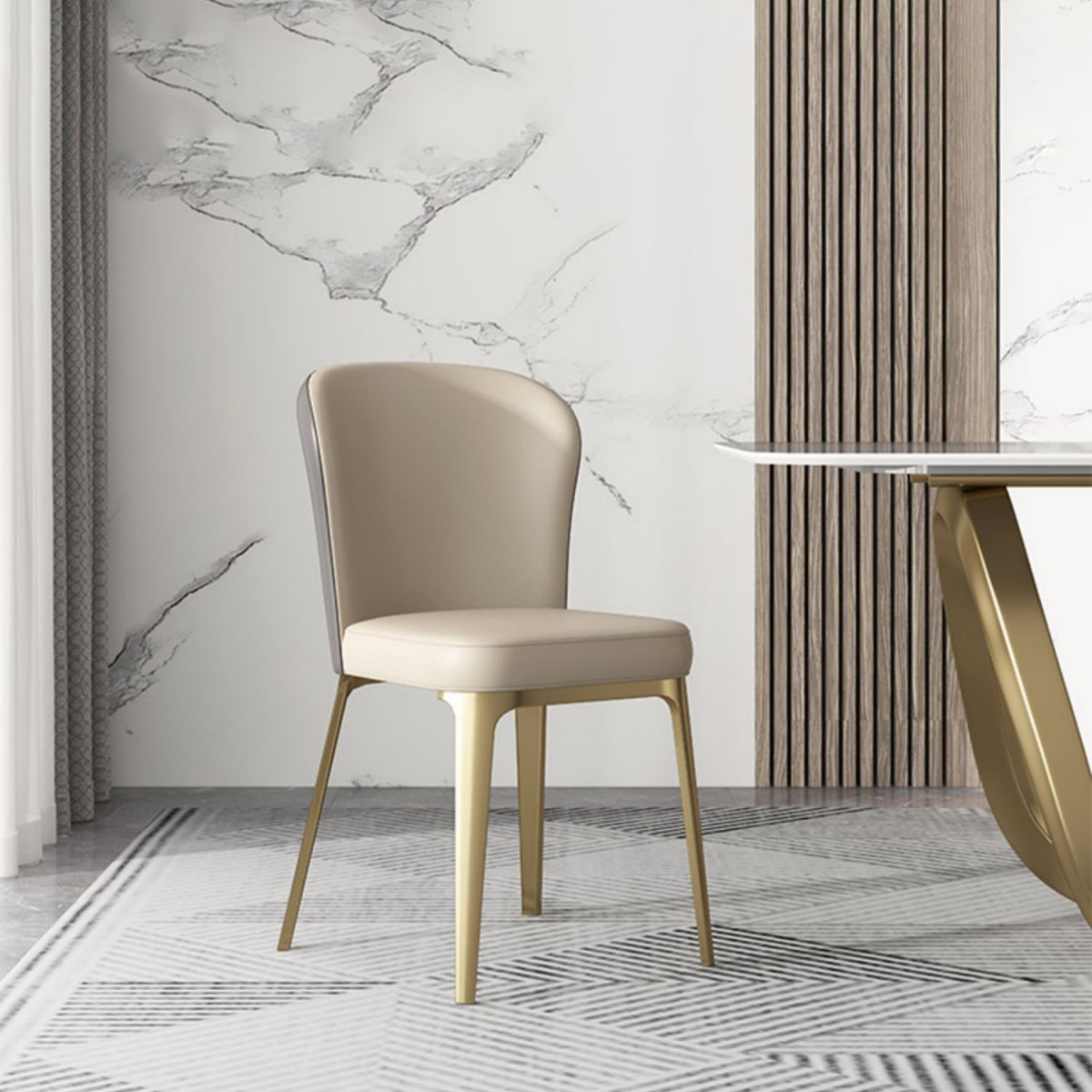 Contemporary Style Sintered Stone Dining Table with White Fixed Table and Double Pedestal Base