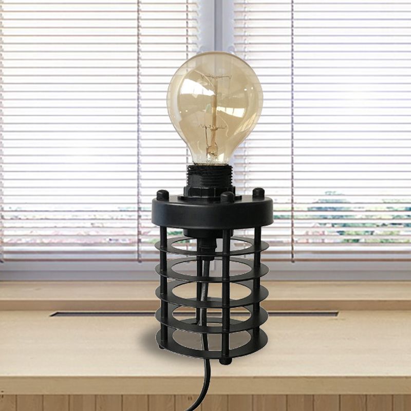 1 Kopftischlampe Industrial Stylish Zylinder/Barrel Metalltischleuchte mit Käfigbasis in Schwarz für Coffeeshop