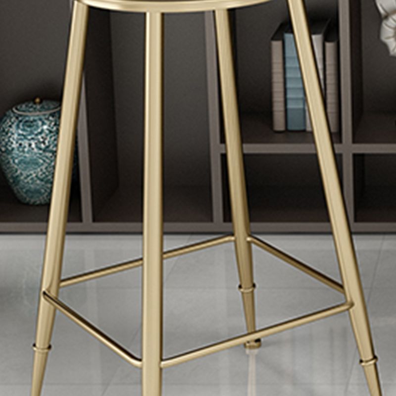 Glam Footrest Indoor Counter Stool Leather Round Dining Stool with Gold Base