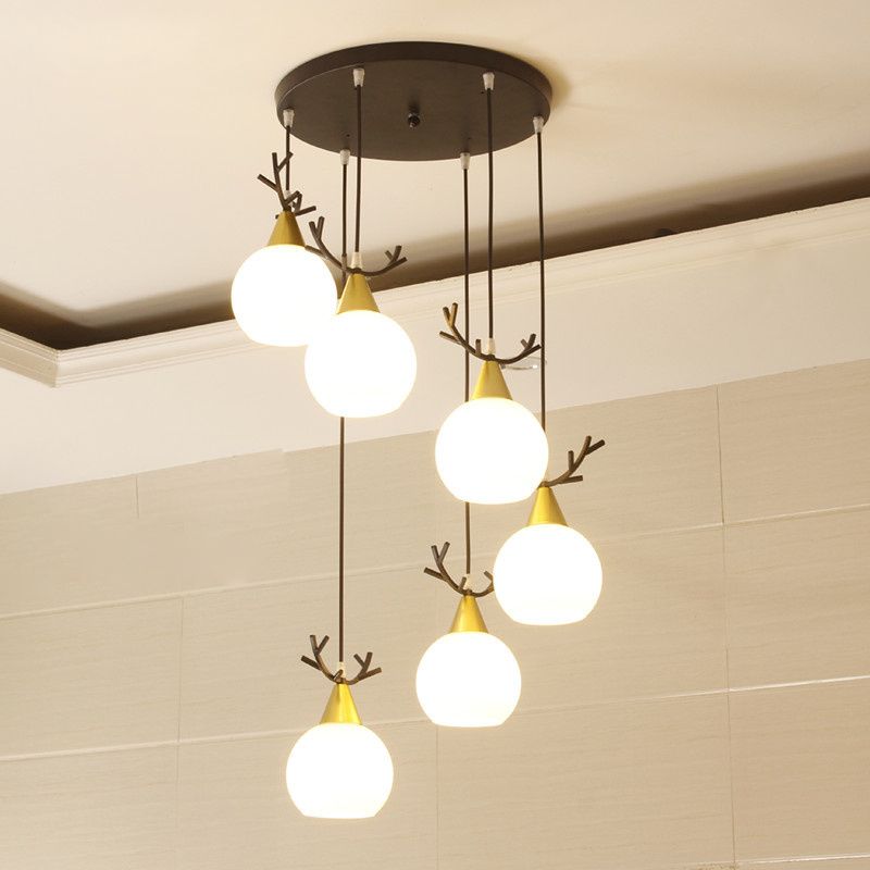 Blanc Glass Shade Pendant Light Nordic Style multiple Hanging Light pour duplex