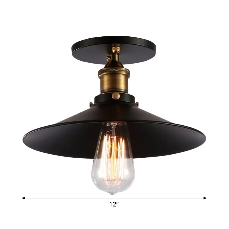 Lámpara de montaje en techo con platillo de hierro, lámpara de montaje semiempotrado para porche con 1 bombilla en negro, 8,5"/10"/12" W