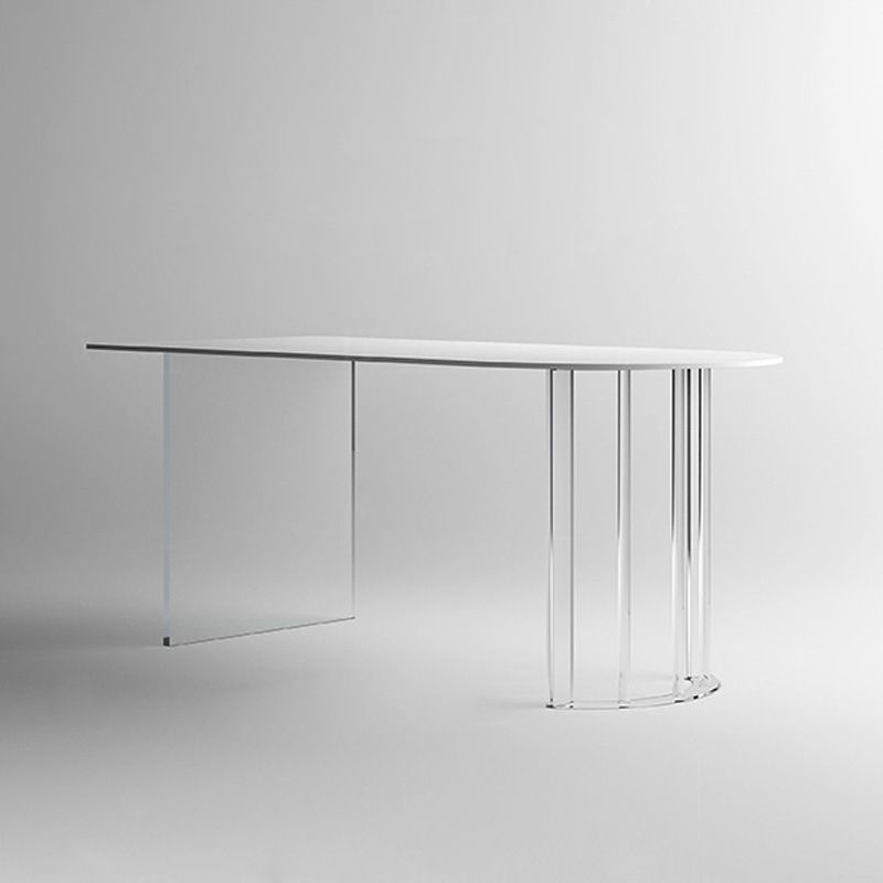 White Stone Dining Table Contemporary Dining Table with Sled Base