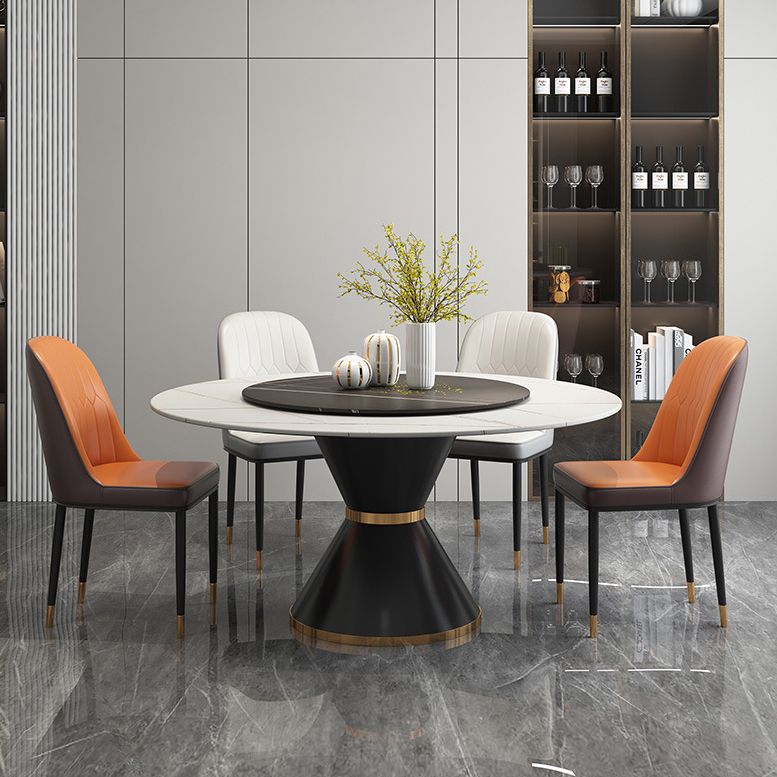 Table à manger en pierre fritrée de style moderne Table ronde de base piédestal pour la maison avec platine