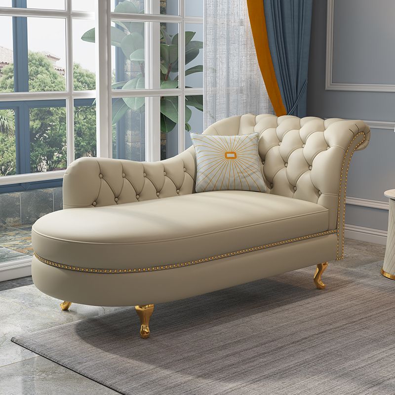 Tufted Genuine Leather Chaise Lounge Rolled Arms Lounge Chair for Bedroom and Living Room