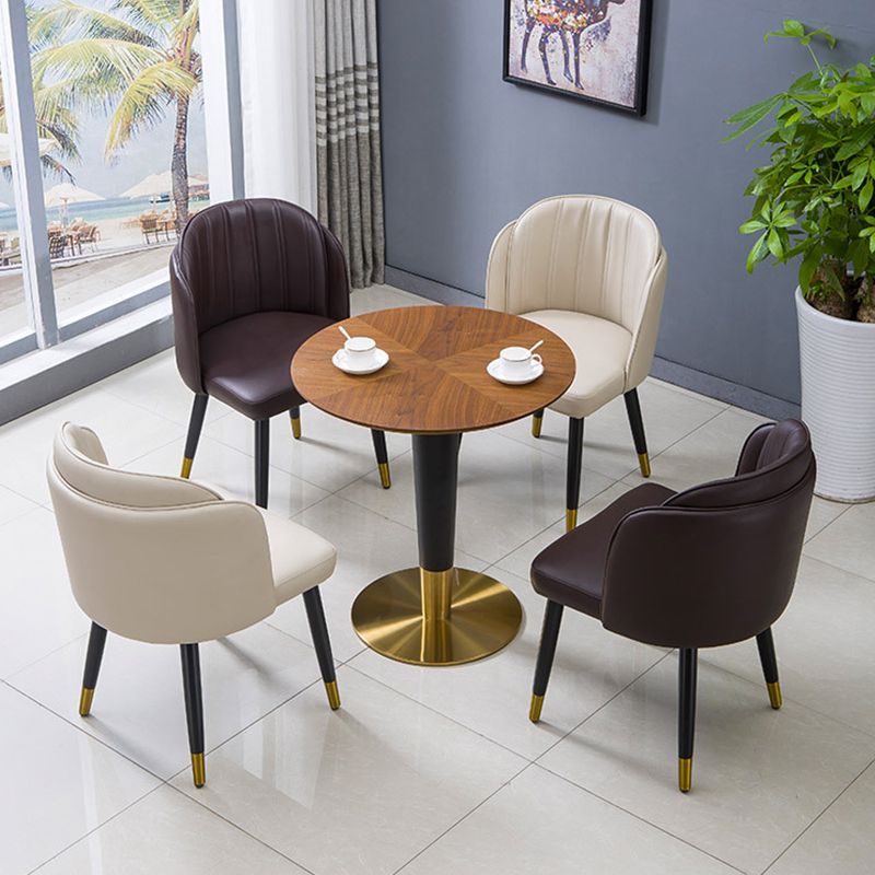 Glam Arm Dining Chairs Faux Leather Side Chairs with Metal Legs