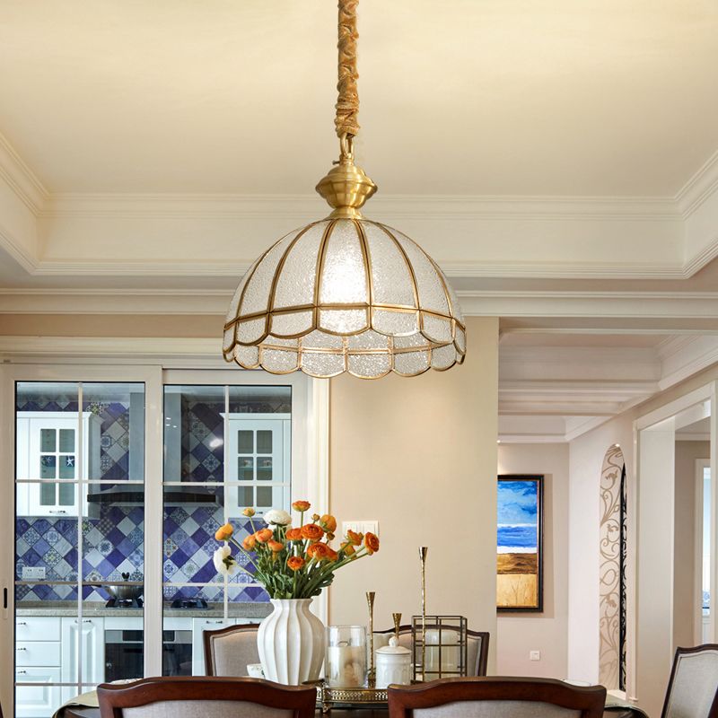 Luce a sospensione in oro anticato tradizionale a ciondolo a cupola in vetro d'acqua tradizionale