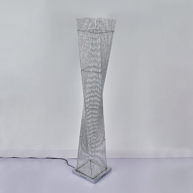 Silver LED Floor Lighting Decorative Metal Twisted Cuboid Standing Lamp for Study Room
