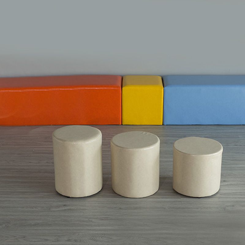 Modern Pouf Ottoman PU Leather Upholstered Solid Color Cylinder Shape Ottoman