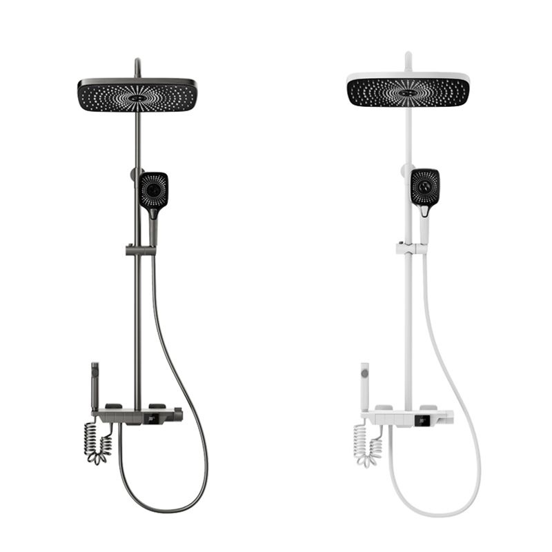 Modern Brass Shower Set 2 Shower Heads Shower Faucet in Gray and White