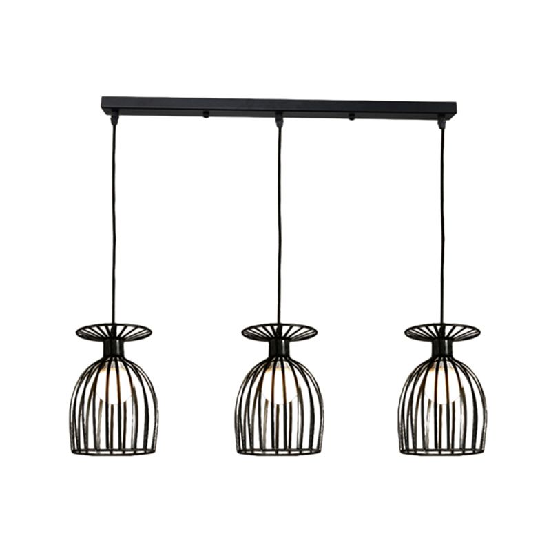 Lampada a sospensione in metallo in metallo da vino con ombra a gabbia industriale a 3 luci sala da pranzo il soffitto in bianco/nero