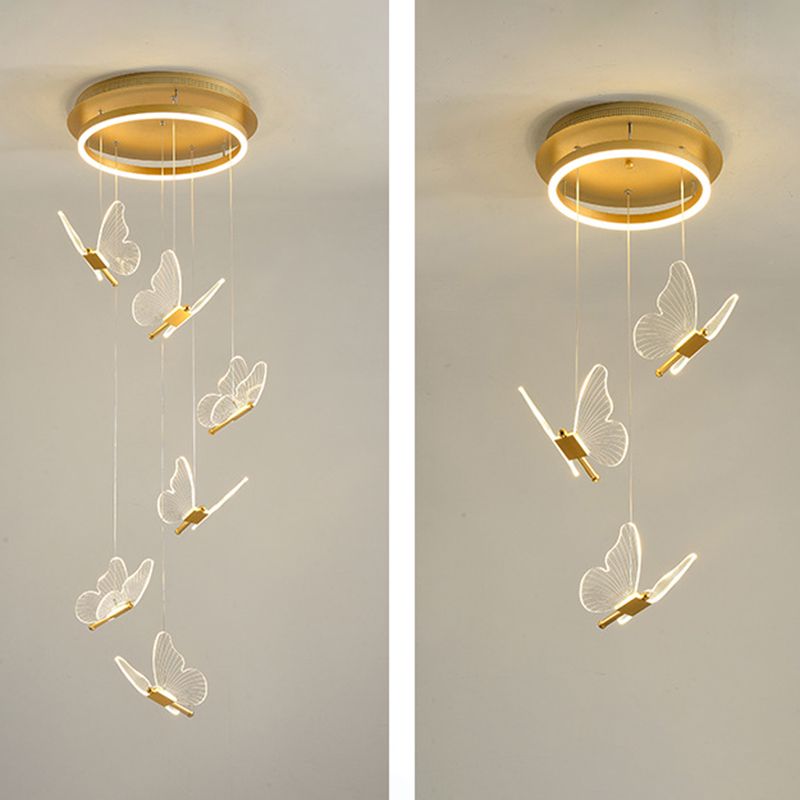 Butterfly Spiral Treppe Deckenbeleuchtung Acryl moderner LED-Multi-Licht-Anhänger in Gold