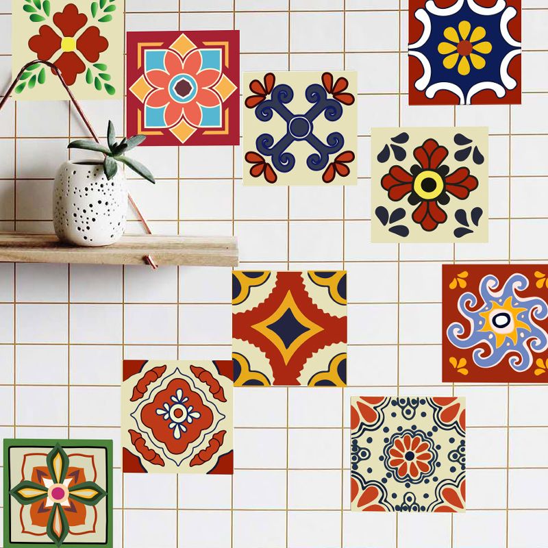 Adhesive Flower Printed Wallpaper Panel Bohemian Removable Kitchen Wall Art, 2.2-sq ft