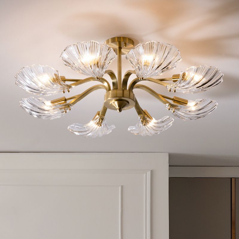 Contemporary Shell-Shaped Flush Light Fixture Glass Flush Mount Ceiling Light in Gold