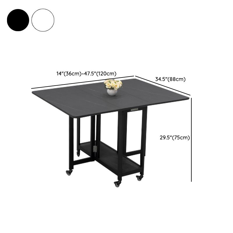Modern Foldable Dining Table Rectangle Glass Tabletop with Metal Trestle Base