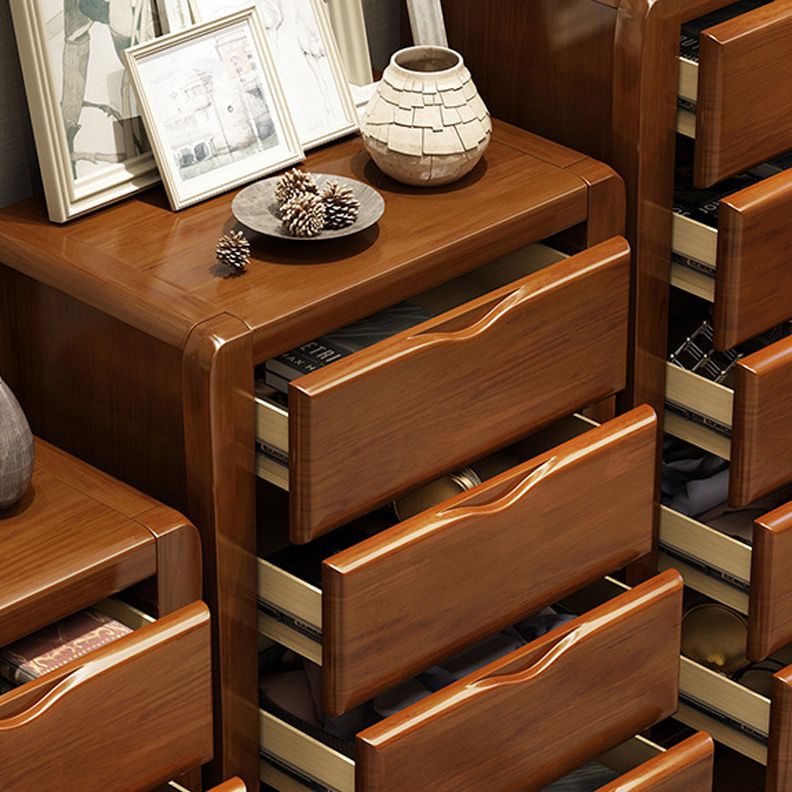 Mid-Century Modern Accent Chest with Drawers in Brown Rubberwood