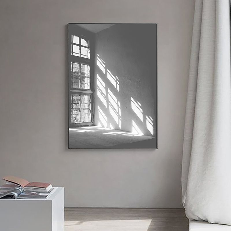 Grey Sunlight Shadow Canvas Print Still Life Minimalist Textured Wall Art for Room