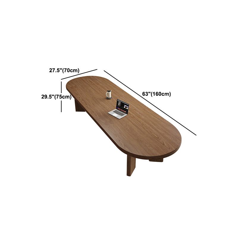 Solid Wood Top Dining Table Modern Oval Table with 4 Legs in Brown