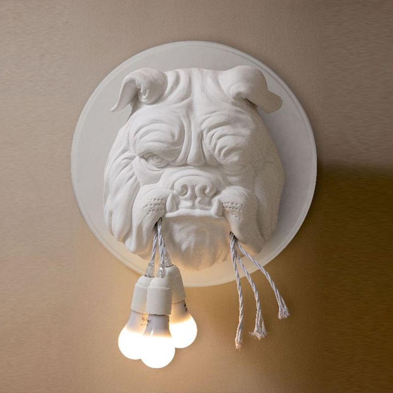 Bulldog Shaped Wall Light Fixture Nordic Resin 3 Heads Bathroom Sconce Lighting Fixture