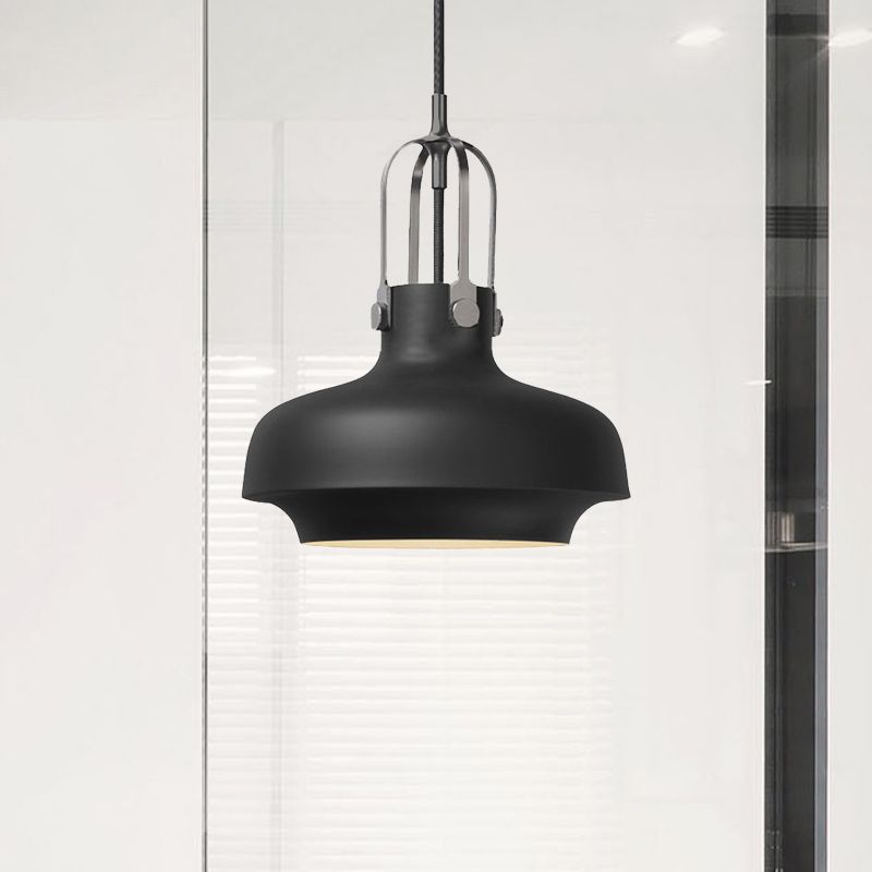 Black/White Bowl Shade Hanging Lamp Industrial Metallic 1 Light Living Room Pendant Light with Adjustable Cord