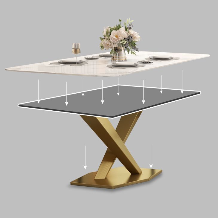 Metal Contemporary Rectangular Table Sintered Stone Table for Dining Room