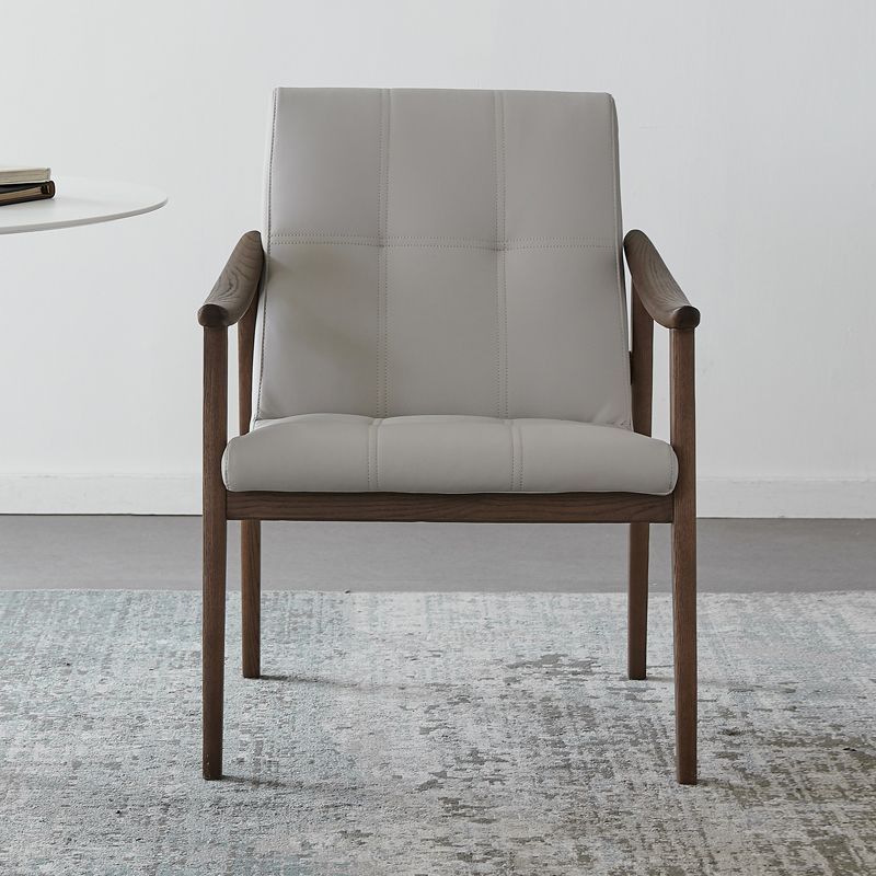Nordic Style Solid Wood Faux Leather Arm Dining Chair in Brown for Home