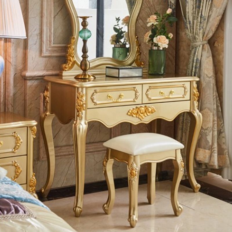 Victorian 19.68" Wide Makeup Table Solid Wood Mirrored Makeup Vanity with Drawers