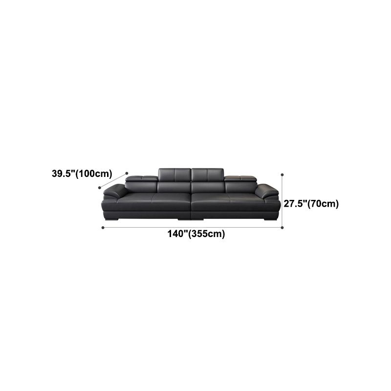 Genuine Leather Pillow Top Arm Sectional Sofa 27.55"High Cushion Back Sofa,Black