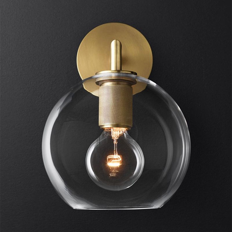 Luz de pared de pared armada de bronce Lámpara de pared de vidrio simple posmoderno/vaso con/sin disco/esfera/tono de cono