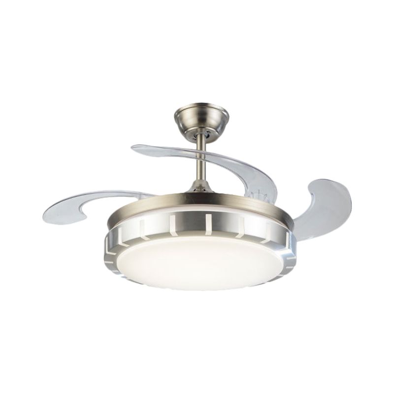 Trommelform Hanging Lüfter Licht zeitgenössische Metallic 42 "Breite LED Silber Semi -Mount -Beleuchtung mit 4 klaren Klingen