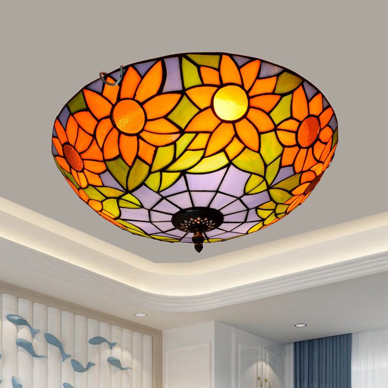Plafonnier traditionnel à abat-jour en forme de bol, luminaire d'art en verre teinté