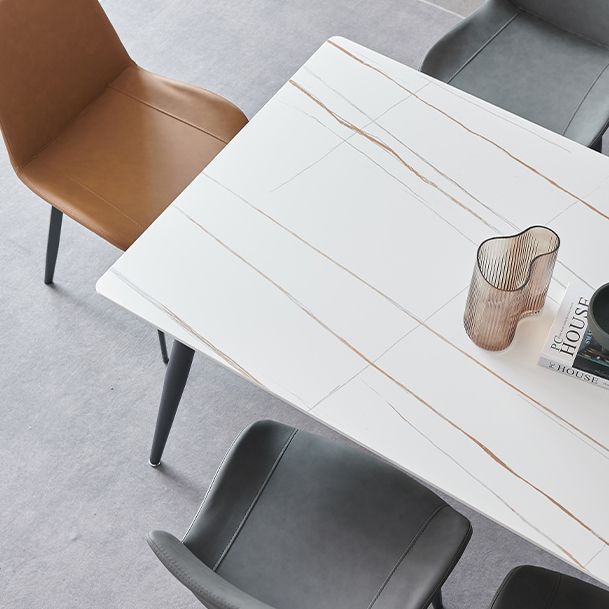 Mesa de comedor de piedra sinterizada, mesa rectangular con base de acero al carbono de 4 patas para el hogar