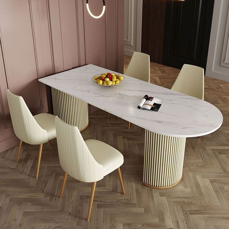 Sintered Stone Fixed Dining Table Luxury Free Form Dining Room Desk