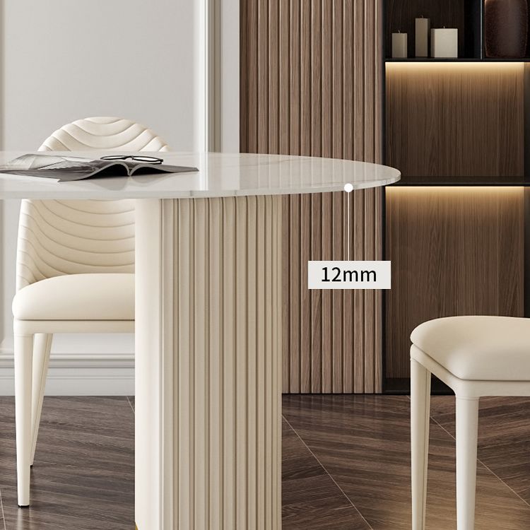 Oval Traditional Luxury Dining Table White Sintered Stone Table with White Double Pedestal