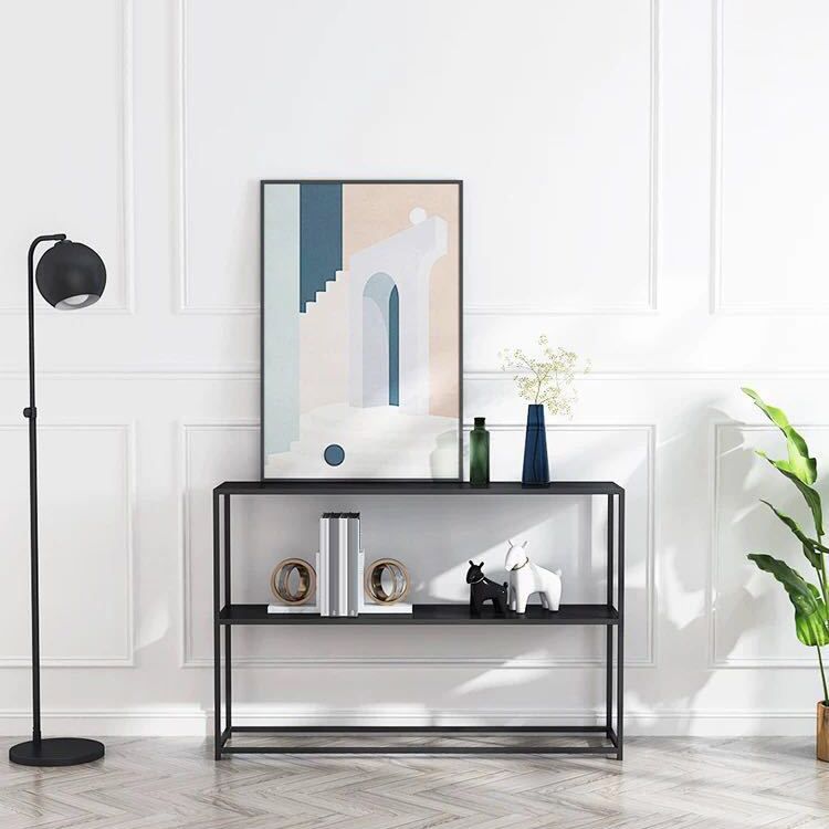 Modern 9.84" W Console Table Iron Frame Base Accent Table with Shelves