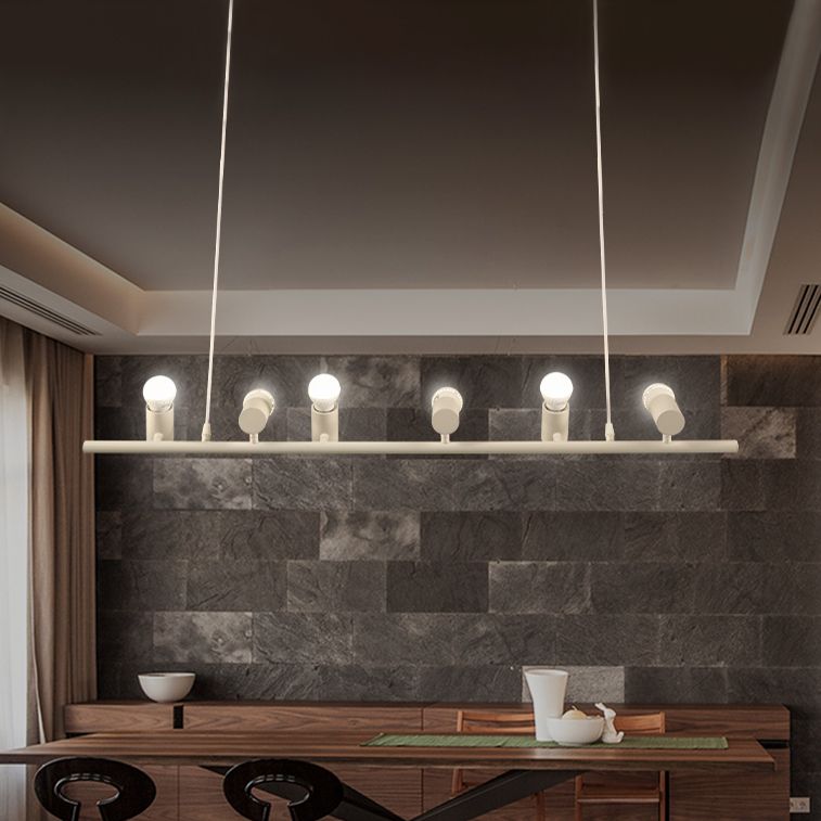 Lampada di isola in metallo in lampadina nuda retrò 6/10 teste di luce sospesa nera per sala da pranzo in bianco/nero