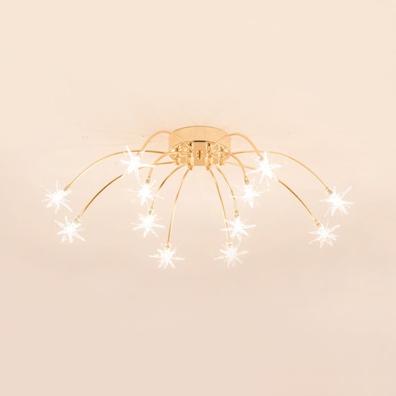 Lámpara de techo semi empotrada LED cromada/dorada contemporánea de montaje semiempotrado de metal en forma de fuegos artificiales 12/15/21 luces