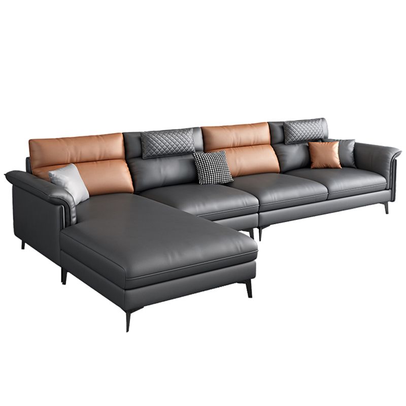 Pillow Top Arm Contemporary Back Settee Couch with Pillows in Gray