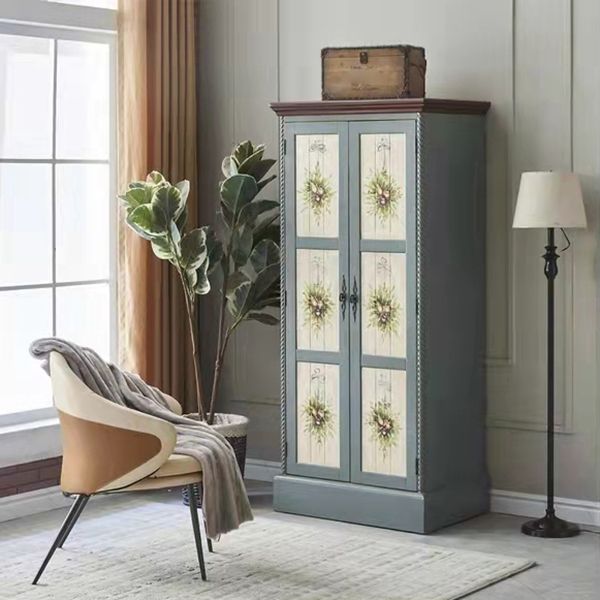 Birch Wood Storage Cabinet for Home Traditional Matte Finish Cabinet with Garment Rod