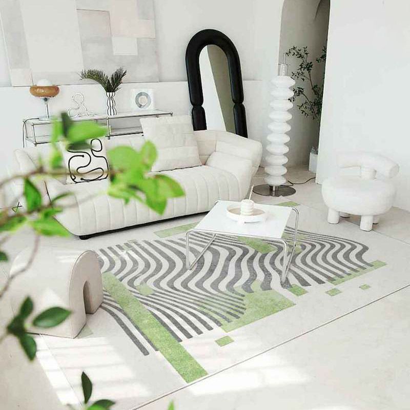 Green Nordic Rug Polyester Grid Pattern Rug Stain Resistant Rug for Home Decoration