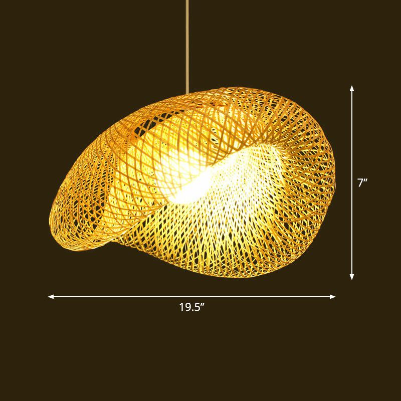 Woven Shade Suspension Light Minimalistic Bamboo 1-Head Beige Hanging Ceiling Light