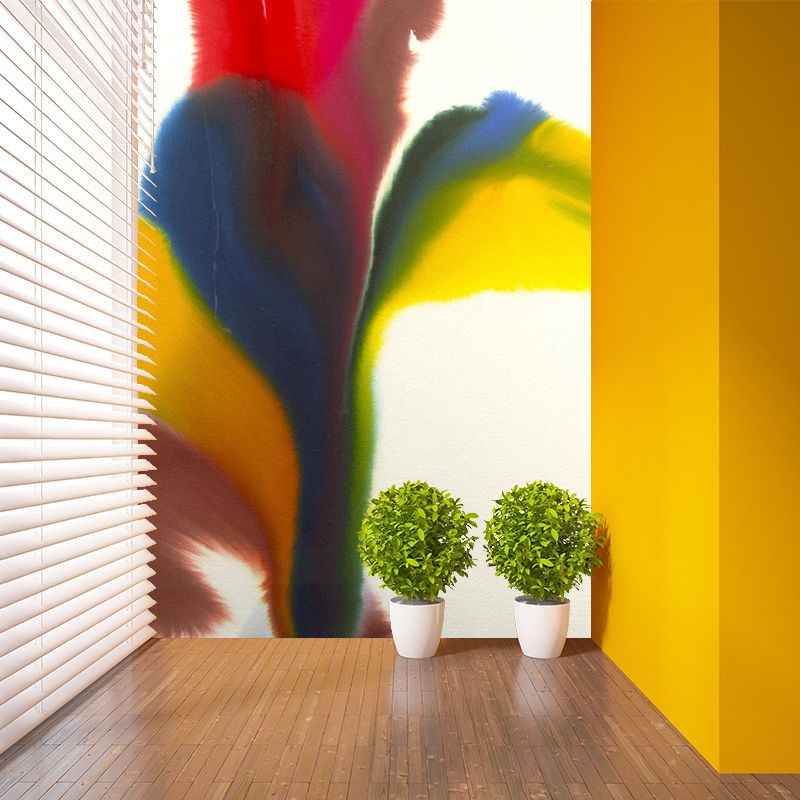 Abstract Flower-Like Painting Mural Artistry Non-Woven Material Wall Decor in Red-Yellow-Blue