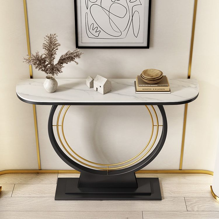 Half Moon Console Accent Table Antique Finish Sofa Table in Stone