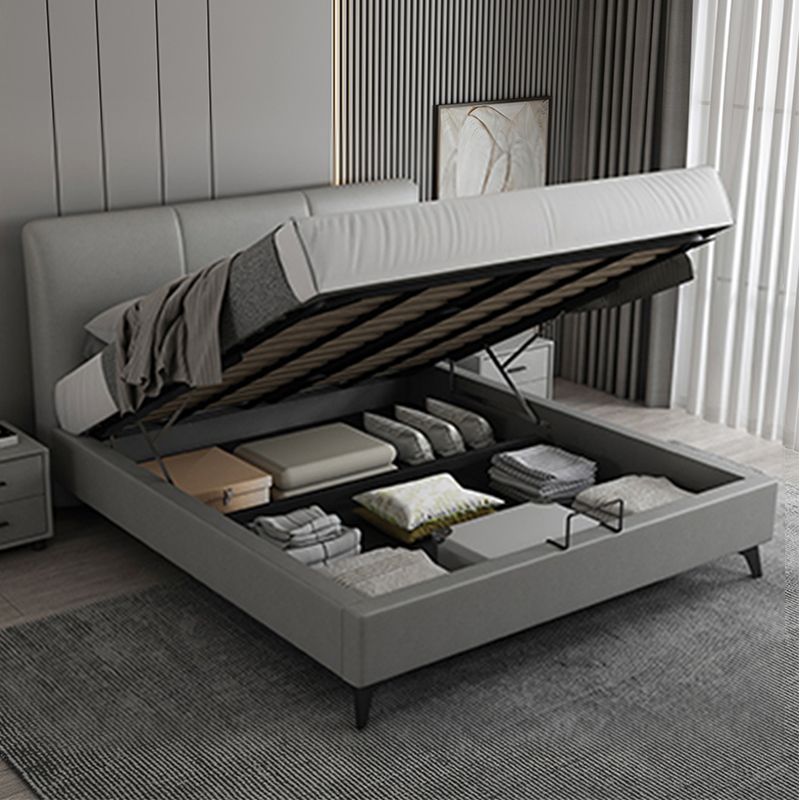 Modern Wooden Headboard with Rectangular Panel and Metal Legs