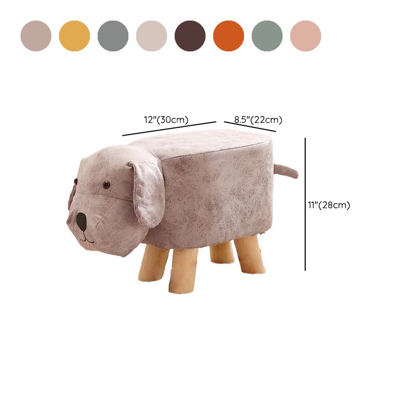 Contemporary Ottoman Faux Leather Solid Wood Frame Upholstered Dog Shape Ottoman