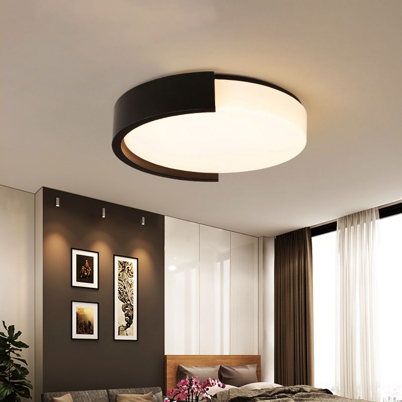Plafoniera a forma di tamburo Semplice illuminazione a LED in acrilico nero/bianco da incasso con cornice a forma di C, luce calda/bianca