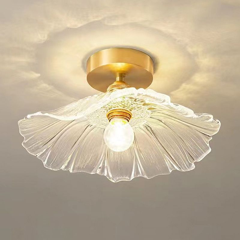 Flower Shape Flush Mount Modern Style Glass 1 Light Flush Ceiling Light in Clear