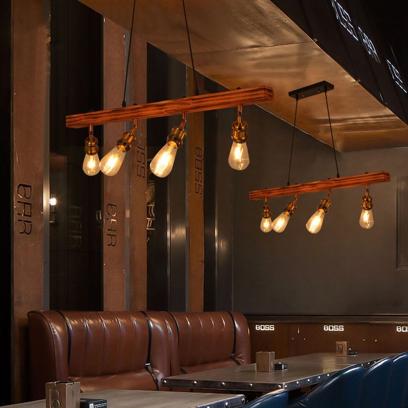 Industrial Ship Shape Island Lighting Wood Multiple-Light Island Pendant
