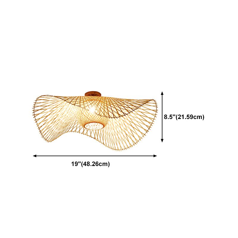 Twist Ceiling Light Fixture Asia Style Bamboo Beige Flush Mount Ceiling Lamp