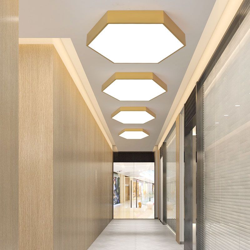 Nordic Hexagon Ceiling Light Metal LED Flush Mount Light in Gold for Office